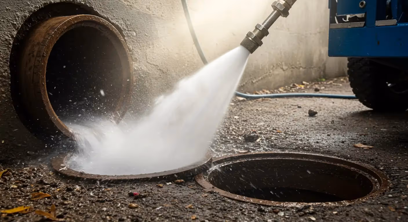 Cleaning an open sewer manhole.