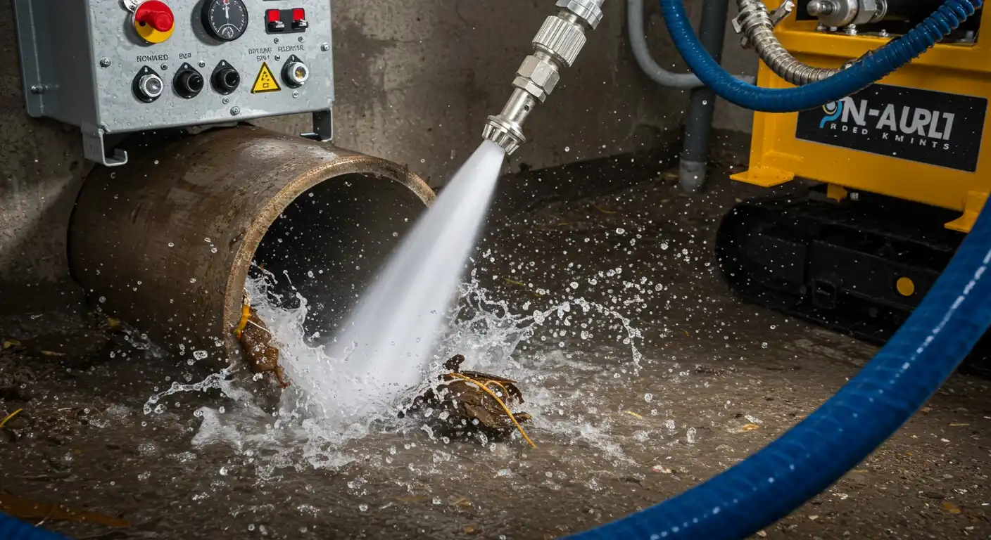Cleaning an industrial drain with water.