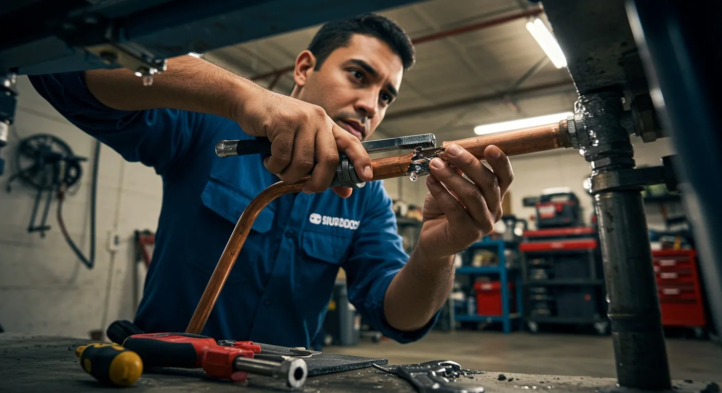 Man soldering a broken pipe.