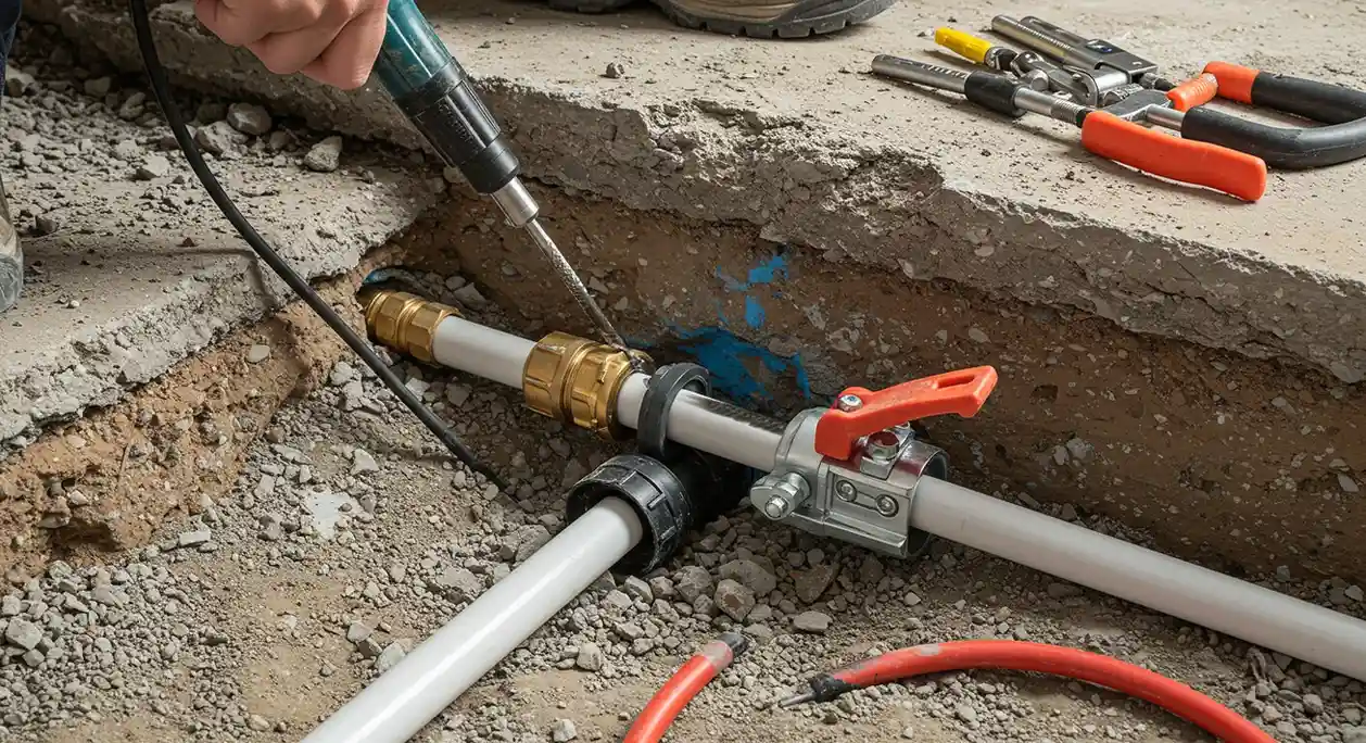 Man fixing leak in pipe.
