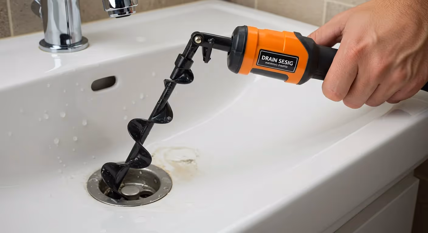 A plumber cleans a sink drain.