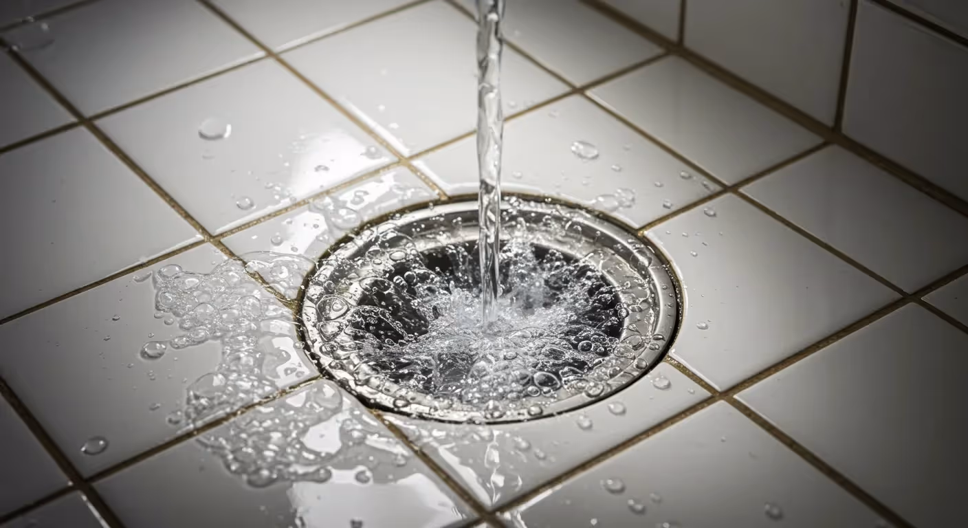 Water flows down a clean drain.