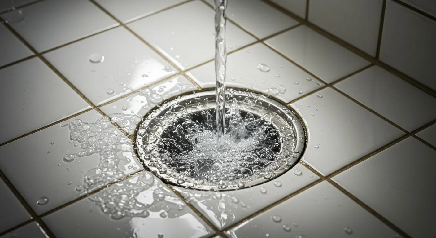 Water flows down a clean drain.