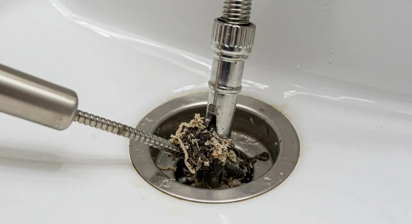 A tool removing a drain clog.