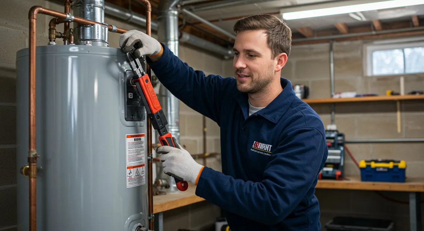 Man repair new water heater tank.