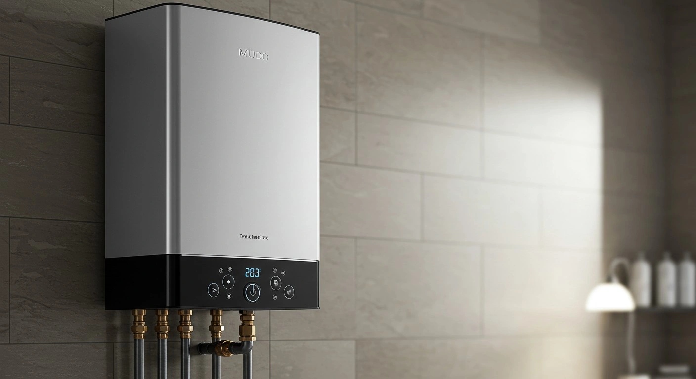 Modern electric boiler with digital display.