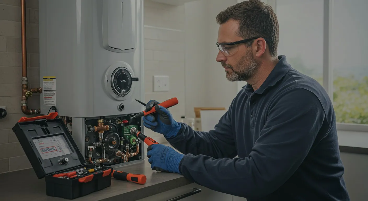 Man working on a water heater.