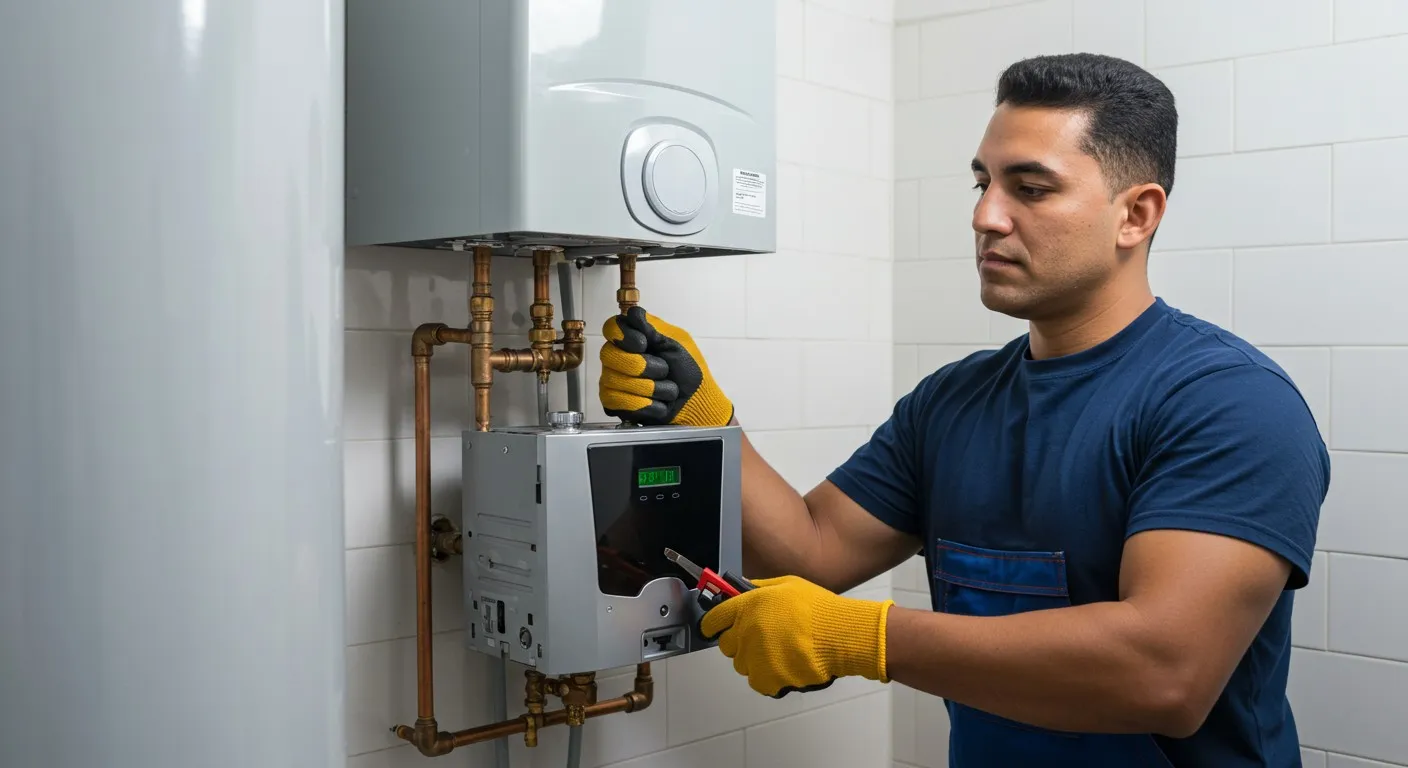 Man working on a boiler system.