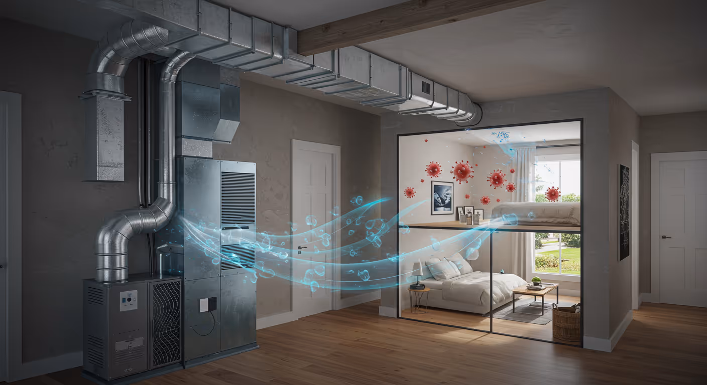 Whole home air filtration system diagram.