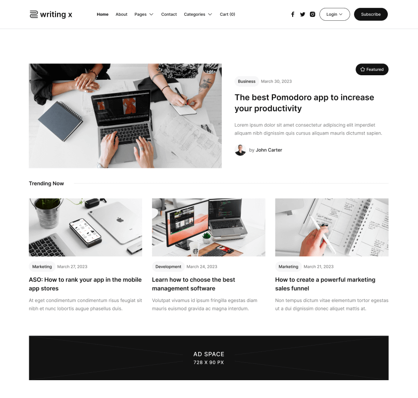 Writing X - Home V1 Page - Blog Site Webflow Template