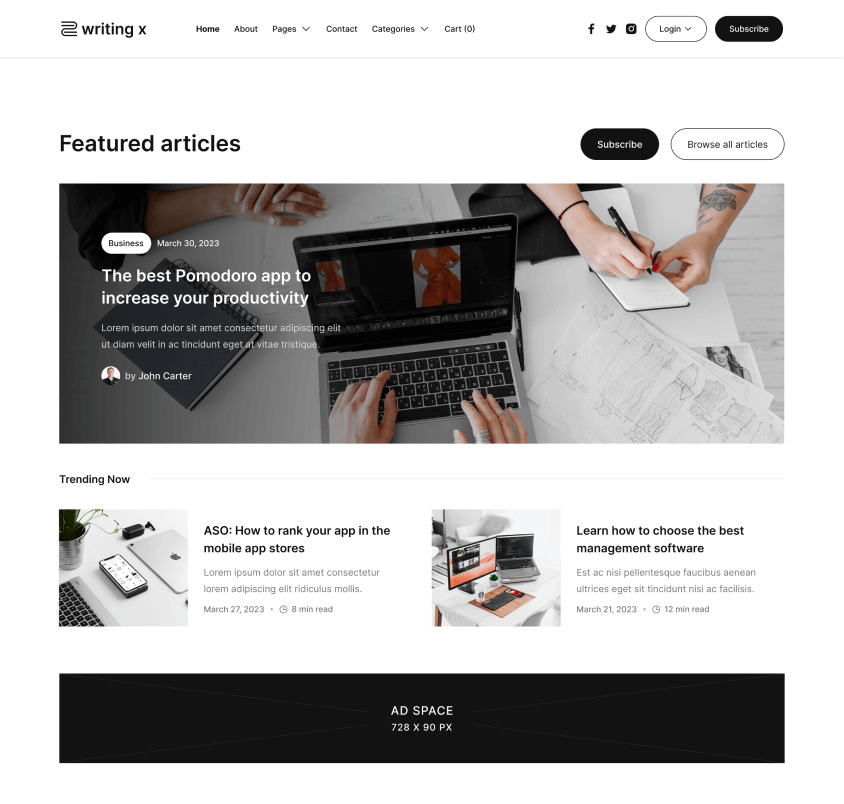Writing X - Home V2 Page - Blog Site Webflow Template