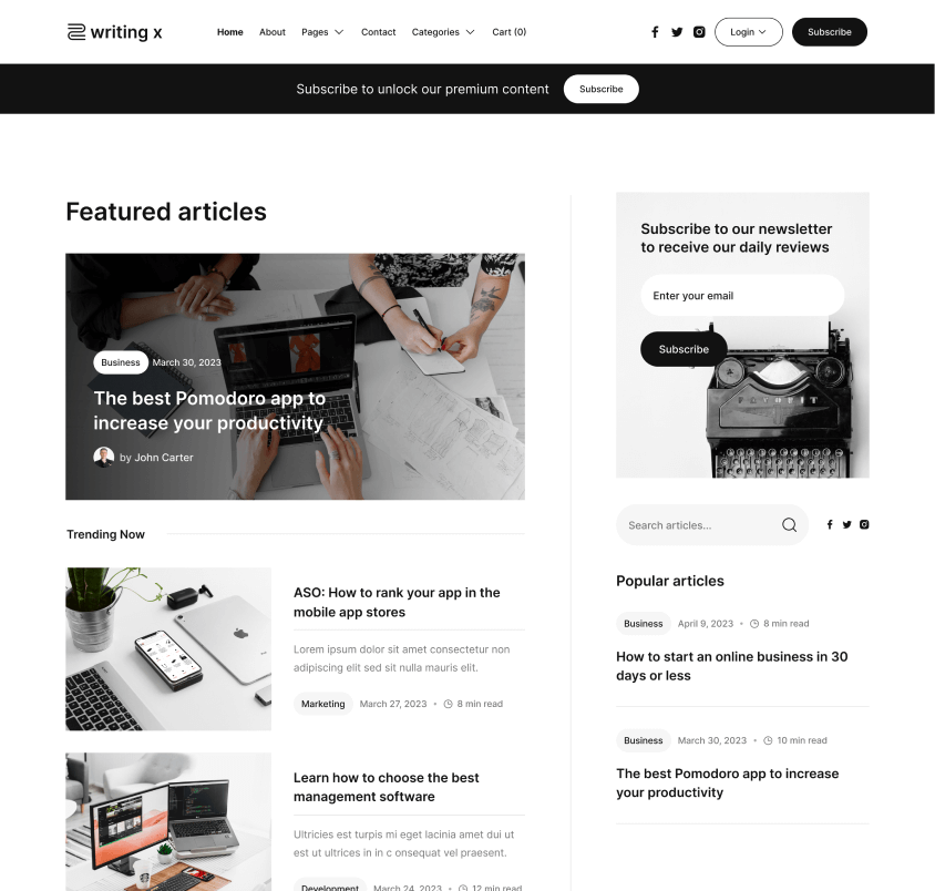 Writing X - Home V3 Page - Blog Site Webflow Template