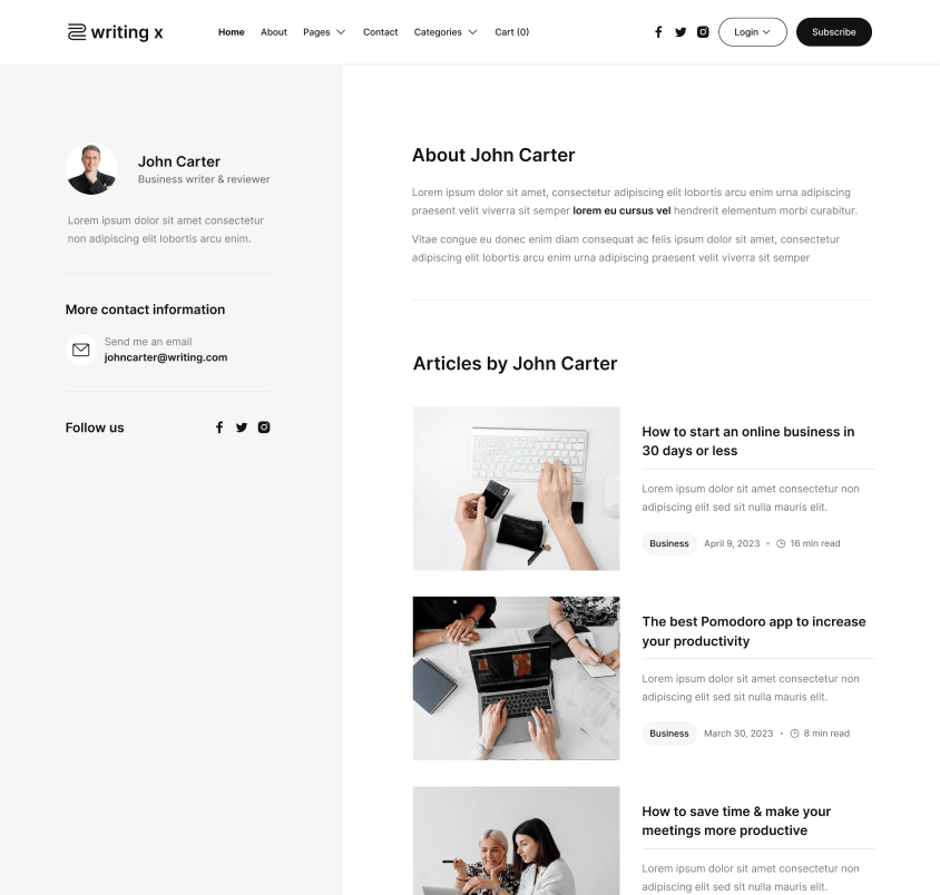 Writing X - Author Single Page - Blog Site Webflow Template