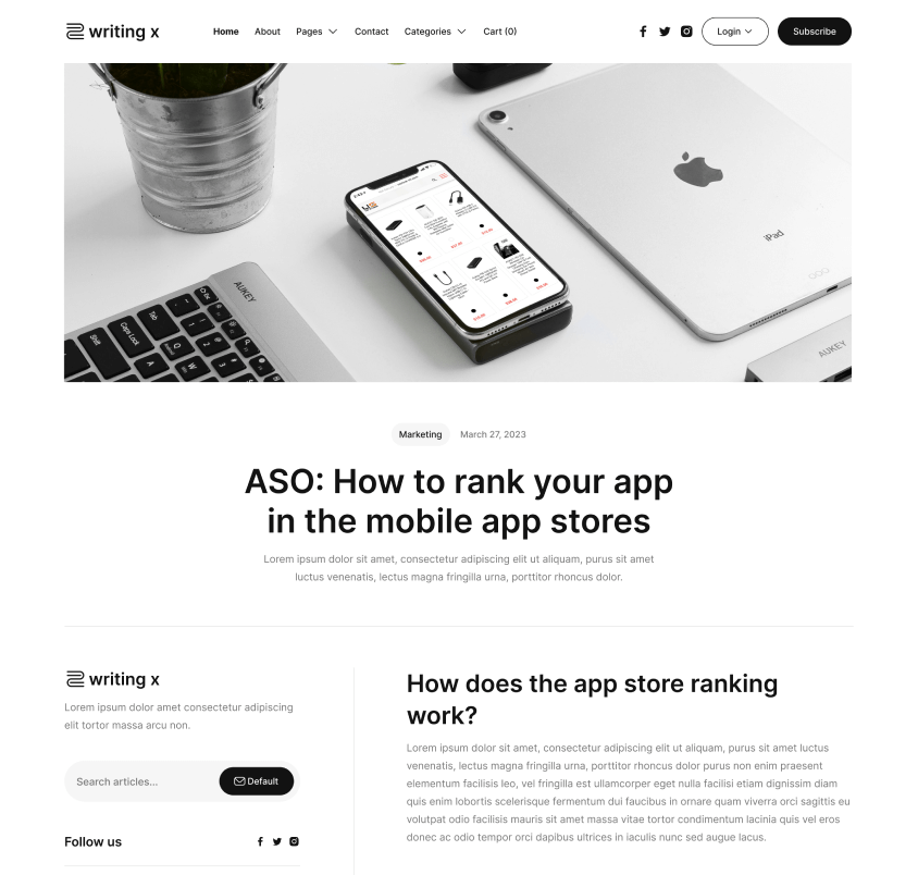 Writing X - Blog Post V3 Page - Blog Site Webflow Template