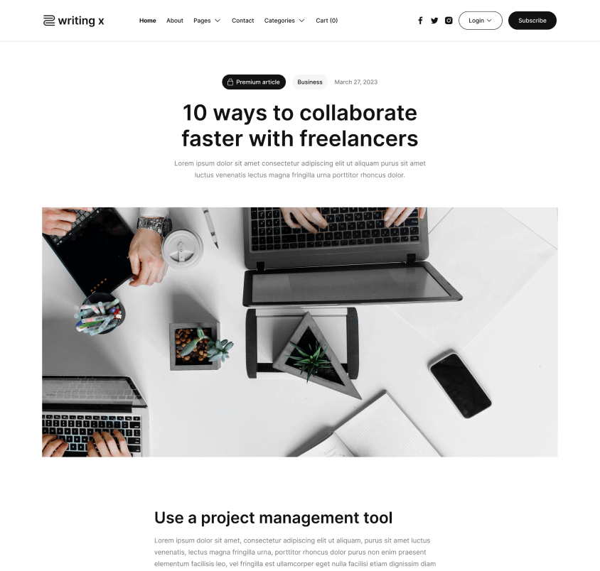 Writing X - Blog Post Premium Page - Blog Site Webflow Template