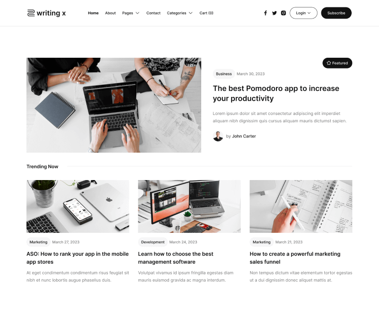 Writing X - Home V1 Page - Blog Site Webflow Template