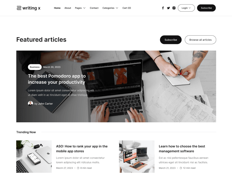 Writing X - Home V2 Page - Blog Site Webflow Template