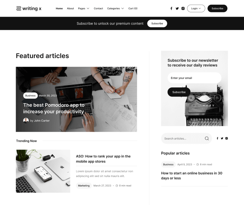 Writing X - Home V3 Page - Blog Site Webflow Template