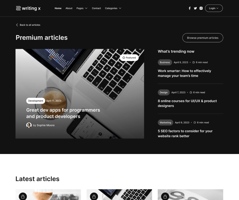 Writing X - Home Premium Page - Blog Site Webflow Template