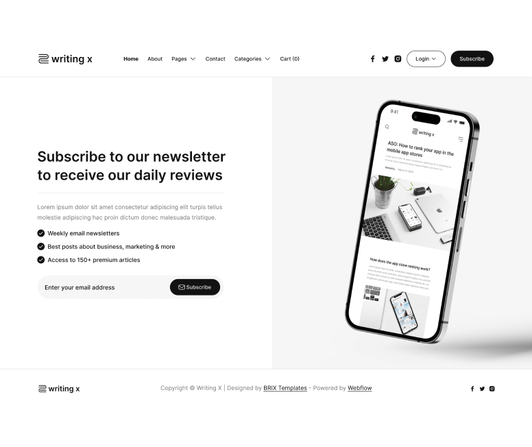 Writing X - Newsletter V1 Page - Blog Site Webflow Template