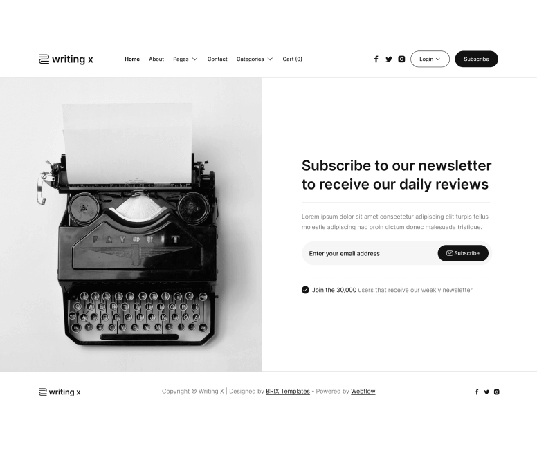 Writing X - Newsletter V2 Page - Blog Site Webflow Template