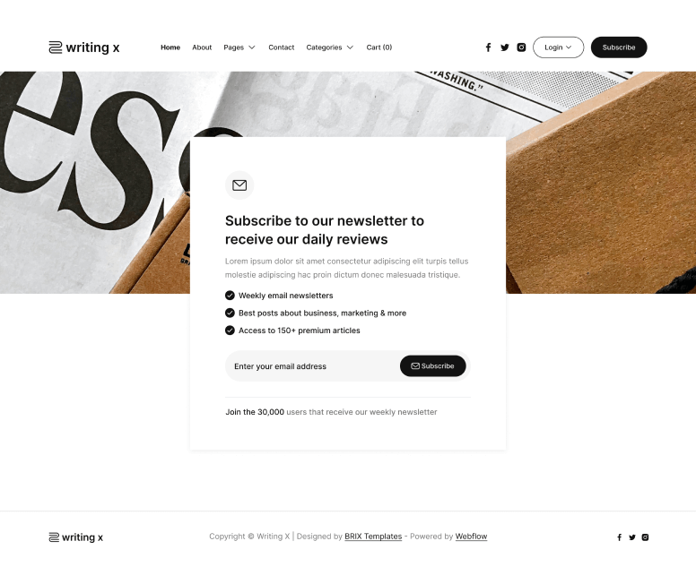 Writing X - Newsletter V3 Page - Blog Site Webflow Template