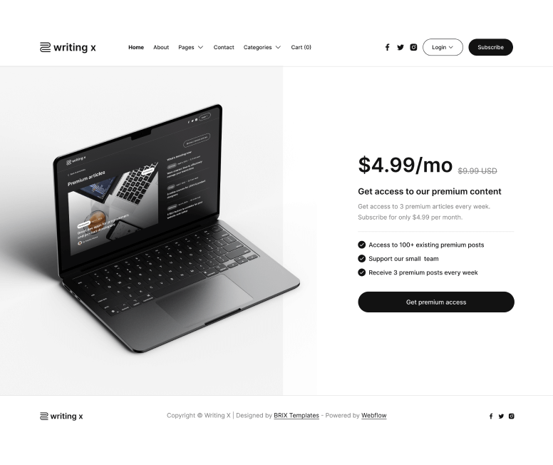 Writing X - Subscribe Paid V1 Page - Blog Site Webflow Template
