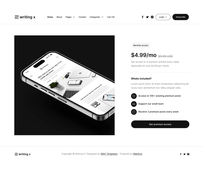 Writing X - Subscribe Paid V3 Page - Blog Site Webflow Template