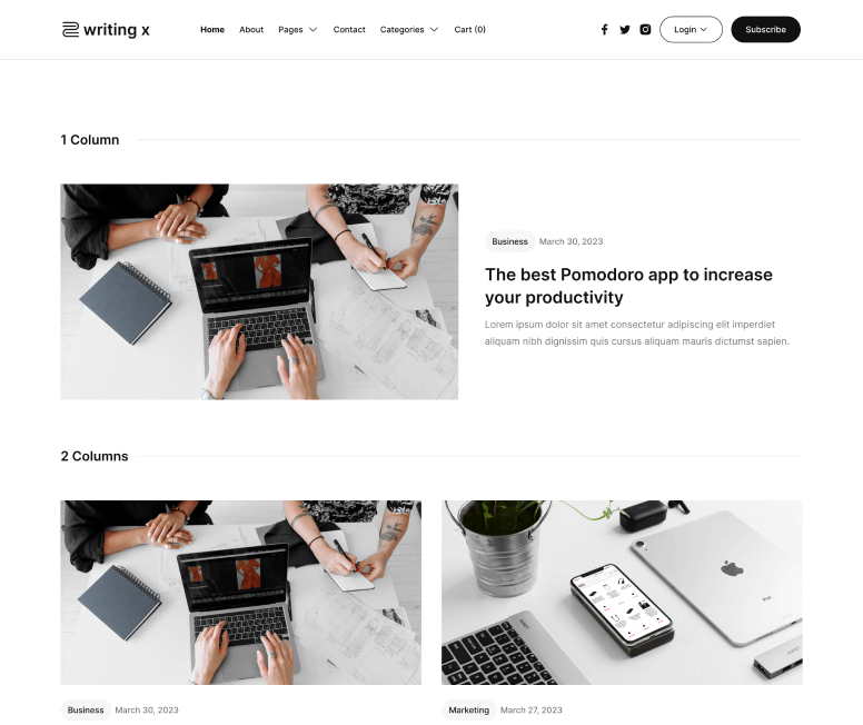 Writing X - All Articles V1 Page - Blog Site Webflow Template