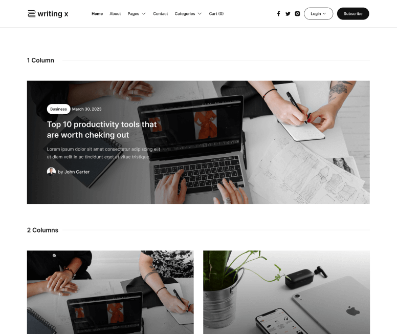 Writing X - All Articles V3 Page - Blog Site Webflow Template