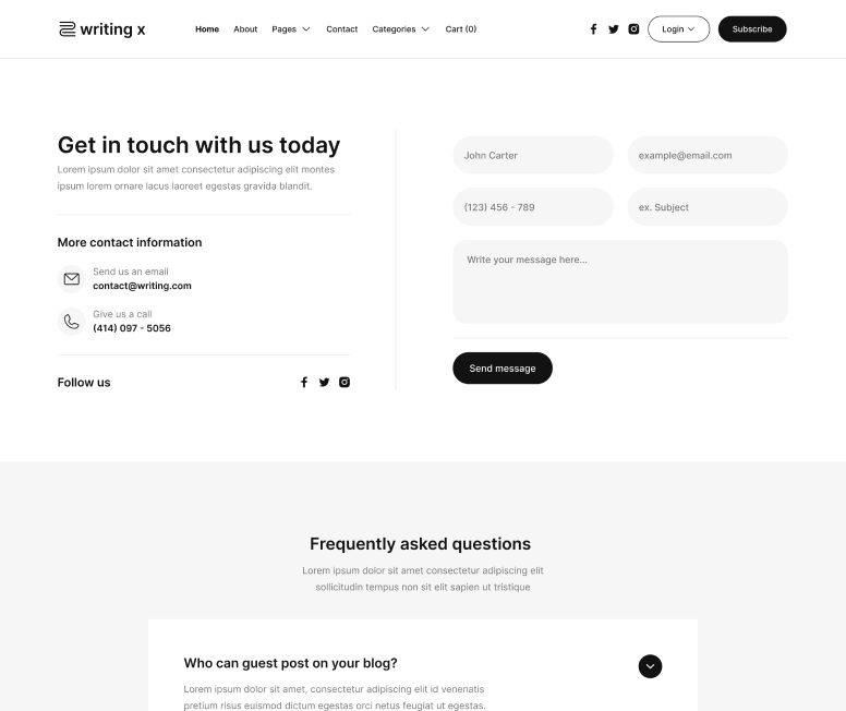 Writing X - Contact Page - Blog Site Webflow Template
