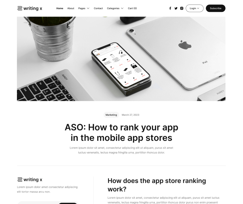 Writing X - Blog Post V3 Page - Blog Site Webflow Template