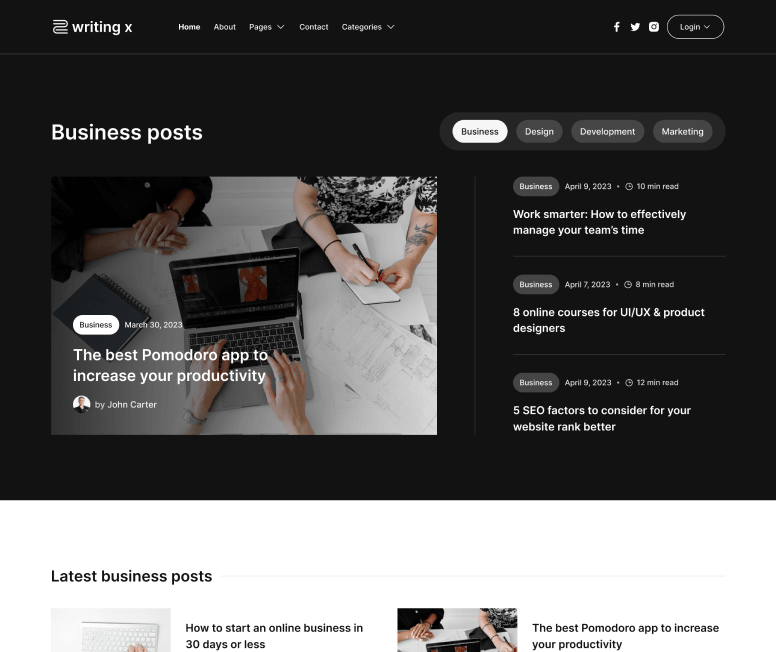 Writing X - Blog Category Page - Blog Site Webflow Template