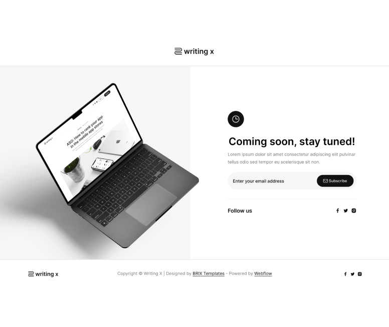 Writing X - Coming Soon Page - Blog Site Webflow Template