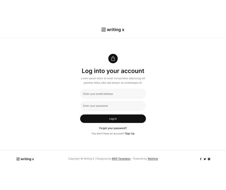 Writing X - Log In Page - Blog Site Webflow Template