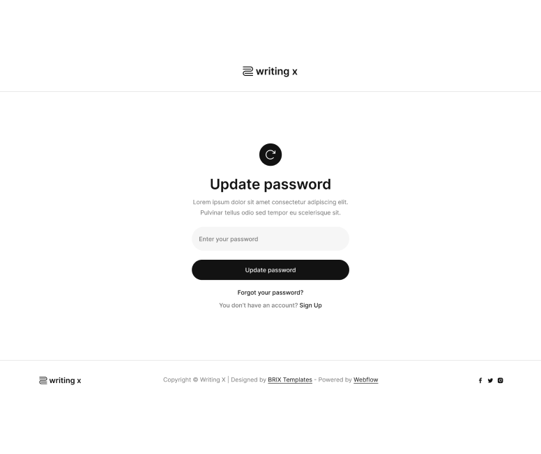 Writing X - Update Password Page - Blog Site Webflow Template