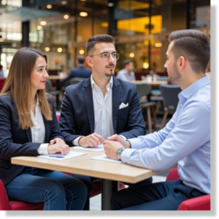 Finanzberatung im Café mit zwei Kund:innen