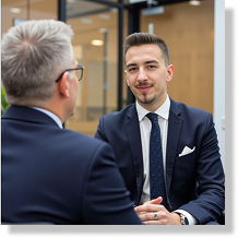 Professionelles Gespräch mit älterem Mandanten
