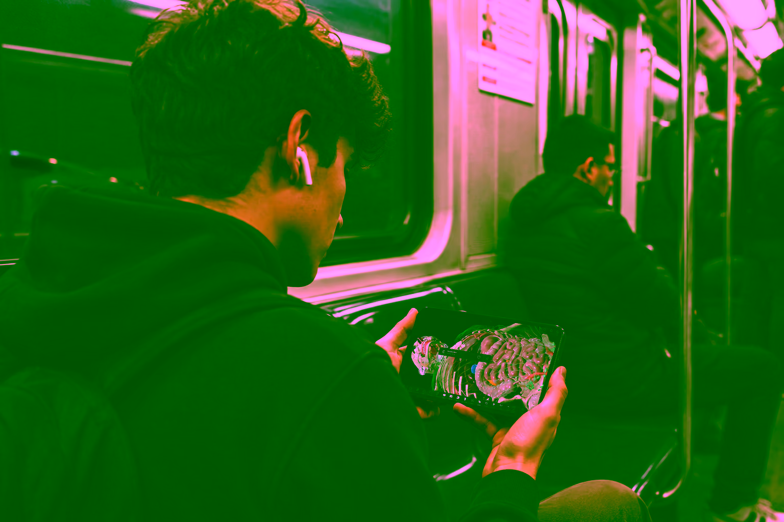 Atlas student in subway