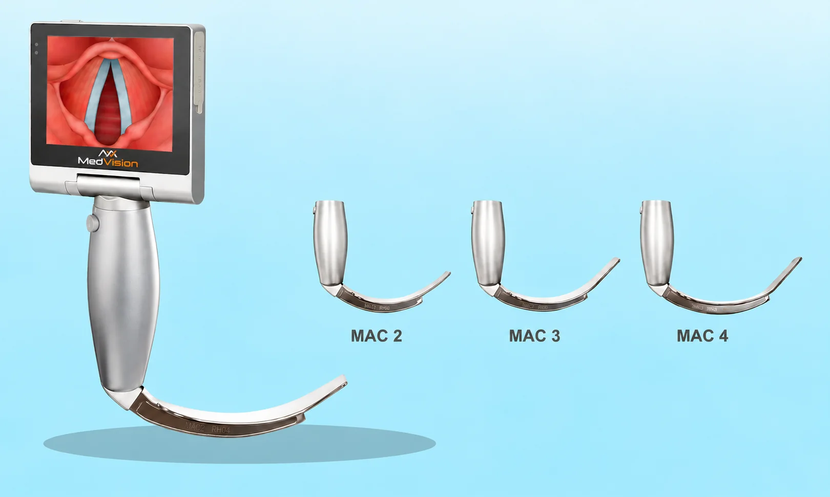 AirwayVision handheld monitor with reusable Macintosh 2, 3 and 4 blades