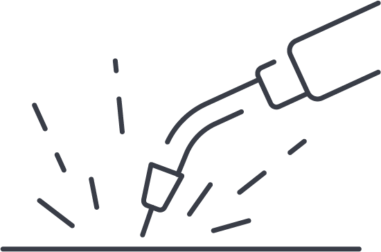 Illustration of a welding torch emitting sparks on a flat surface.