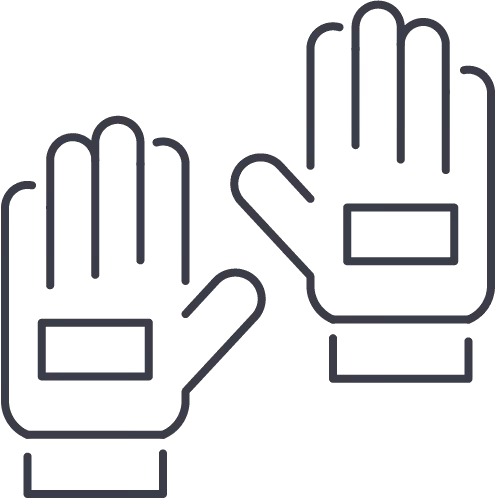 Outline illustration of a pair of gloves with padded palms.