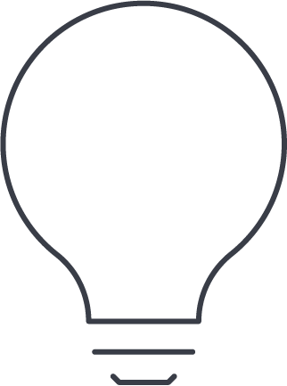 Simple line drawing of an unlit light bulb with a round top and screw base.