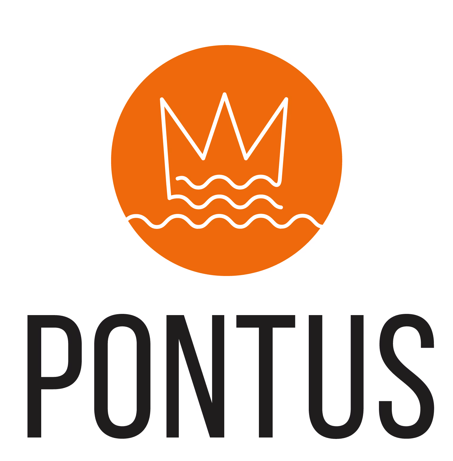 Pontus logo with an orange circle containing a white crown above three wavy lines and the word PONTUS below.