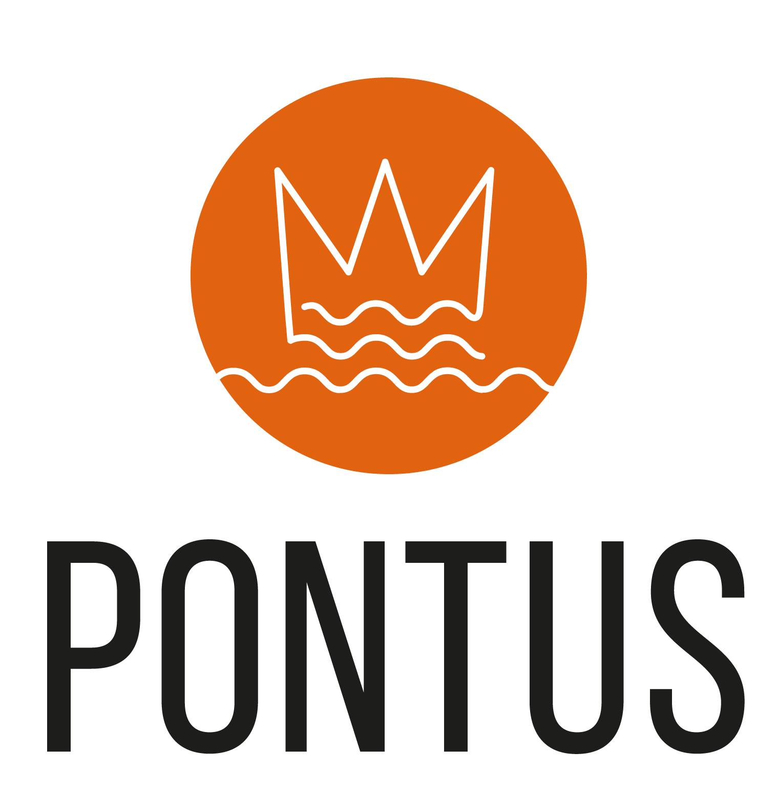 Pontus logo with an orange circle containing a white crown above three wavy lines and the word PONTUS below.
