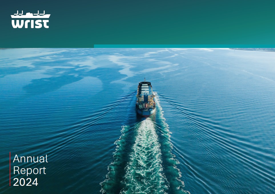 A cargo ship moving through calm blue water, with the text 'Annual Report 2024' and the Wrist logo at the top left.