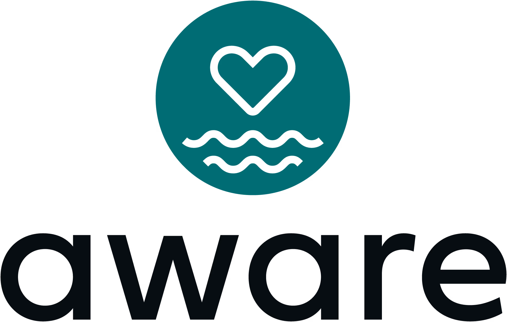 Aware logo with a heart above two wavy lines inside a green circle, and the word 'aware' below it.