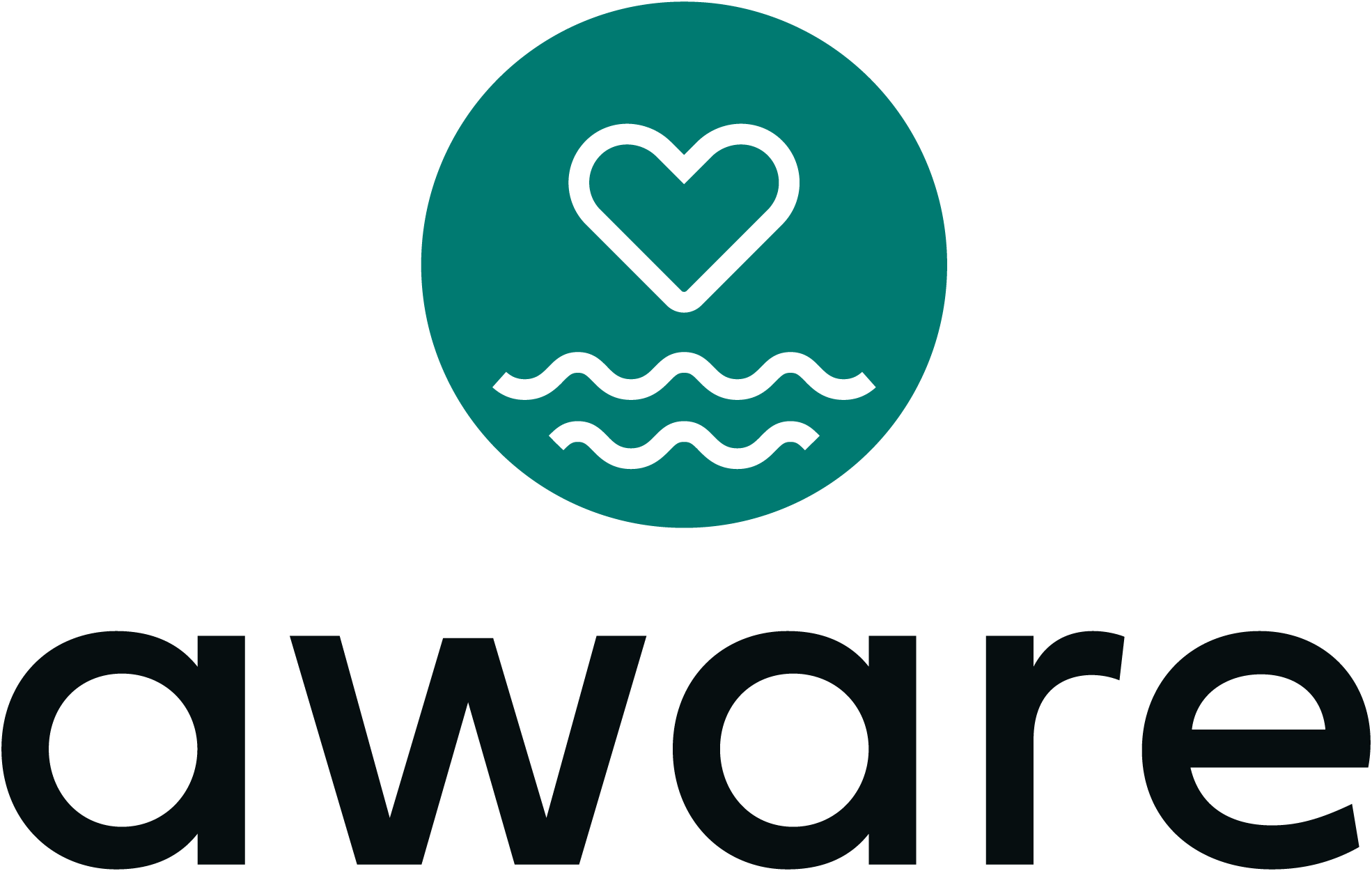 Aware logo with a heart above two wavy lines inside a green circle, and the word 'aware' below it.