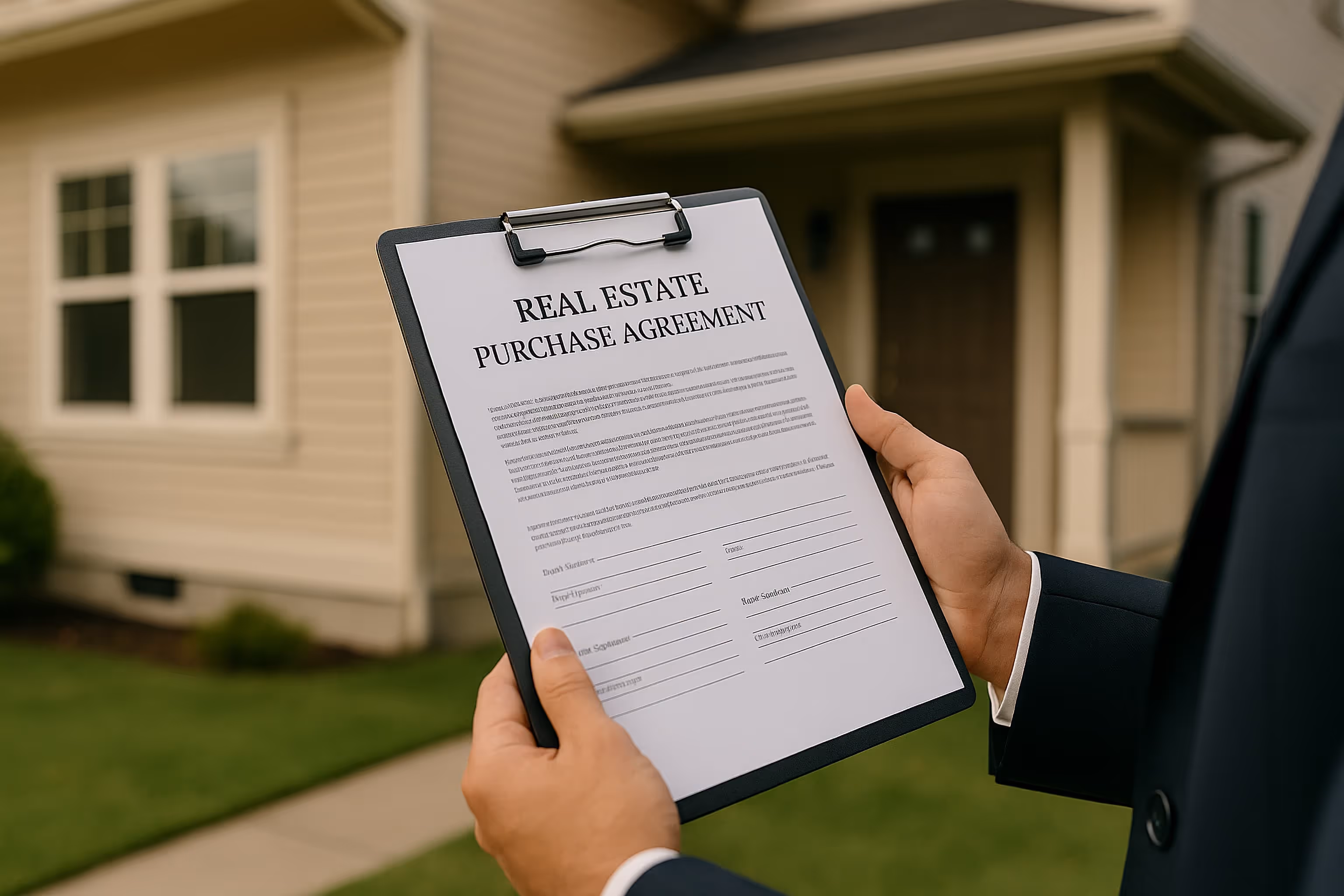 Real estate attorney reviewing property documents