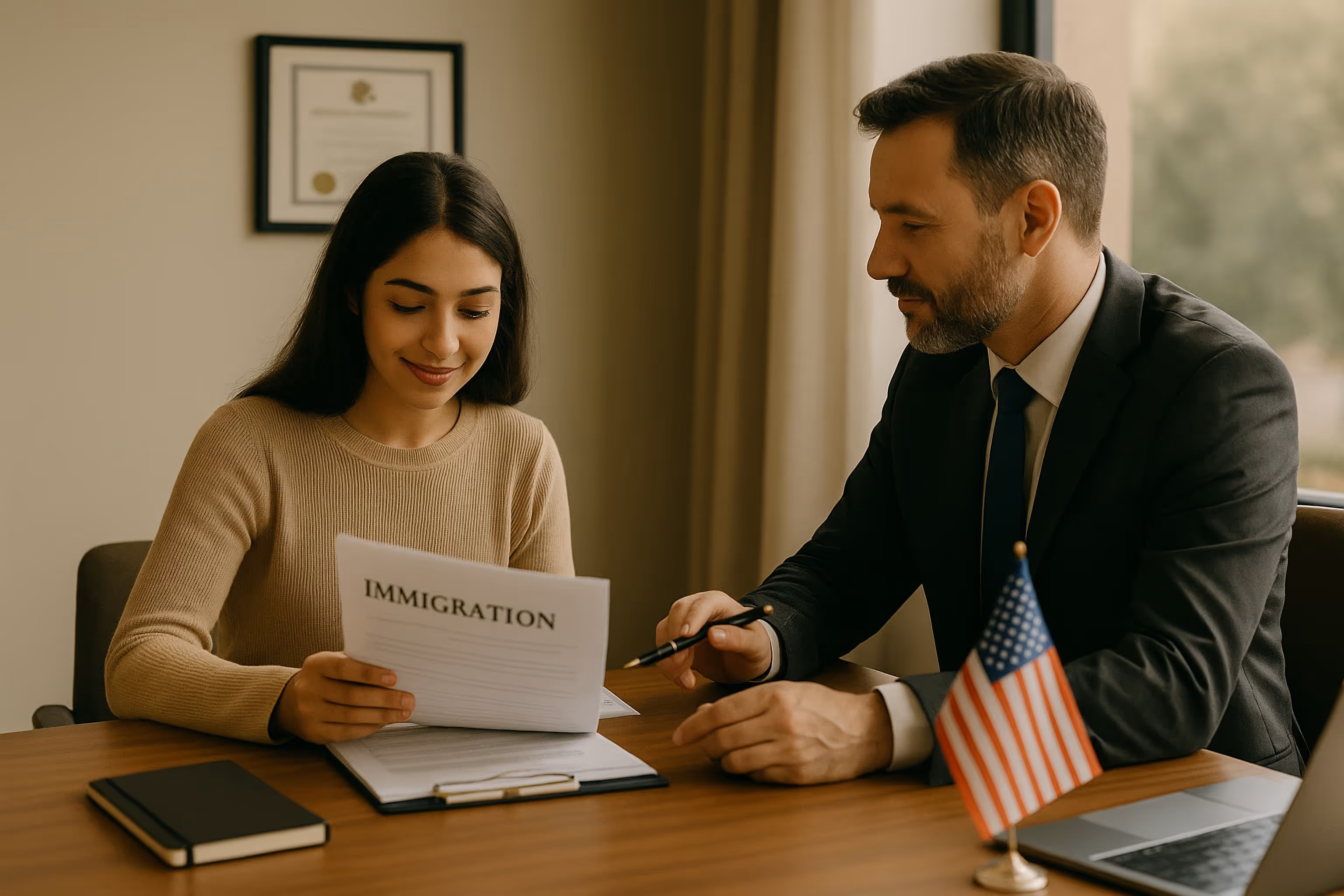Immigration attorney helping client with visa application